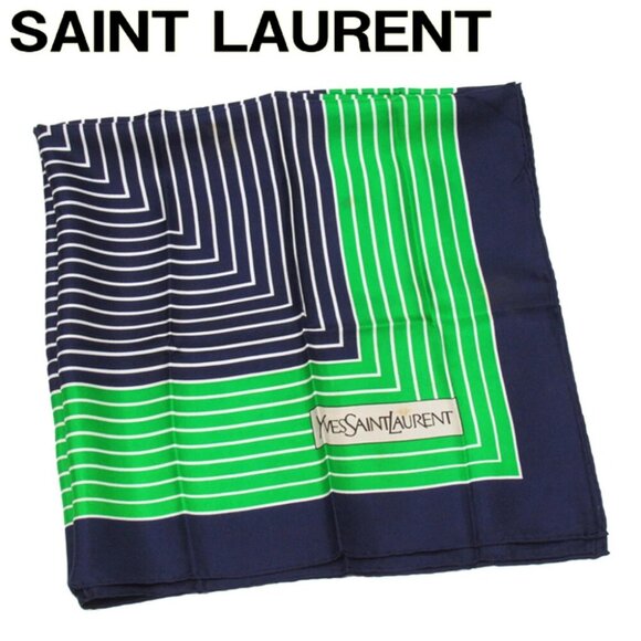 SAINT LAURENT Scarf Square pattern white silk Authentic Used - Picture 1 of 9